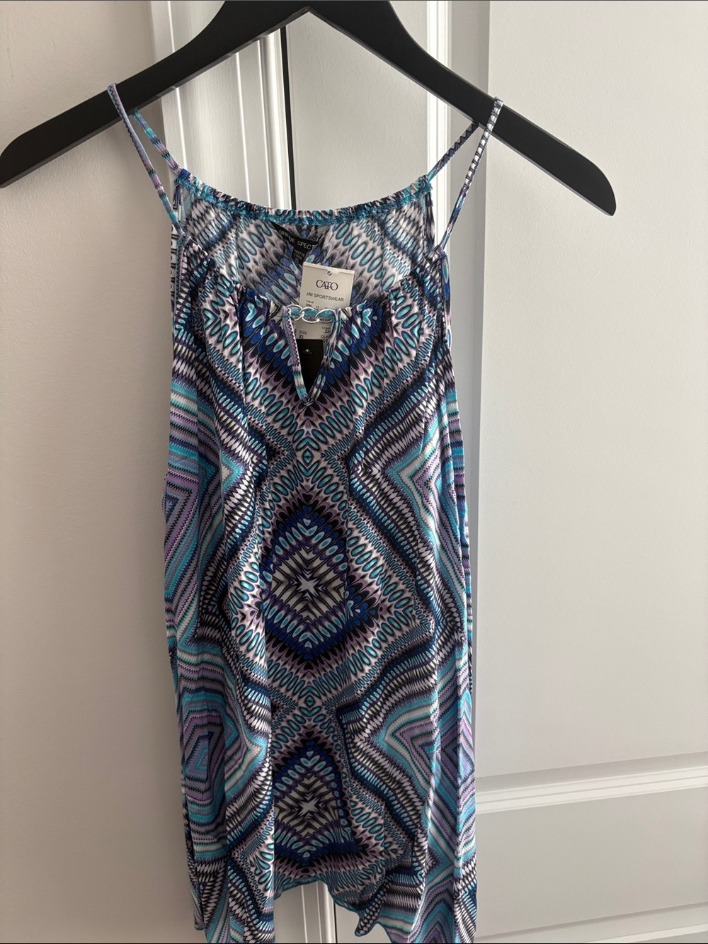 Cato V-Blue Floral Print Tank Top in Blue, Teal, Purple